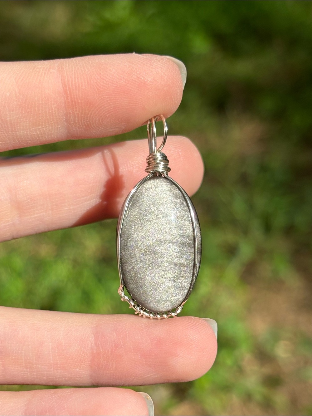 Silver sheen obsidian pendant